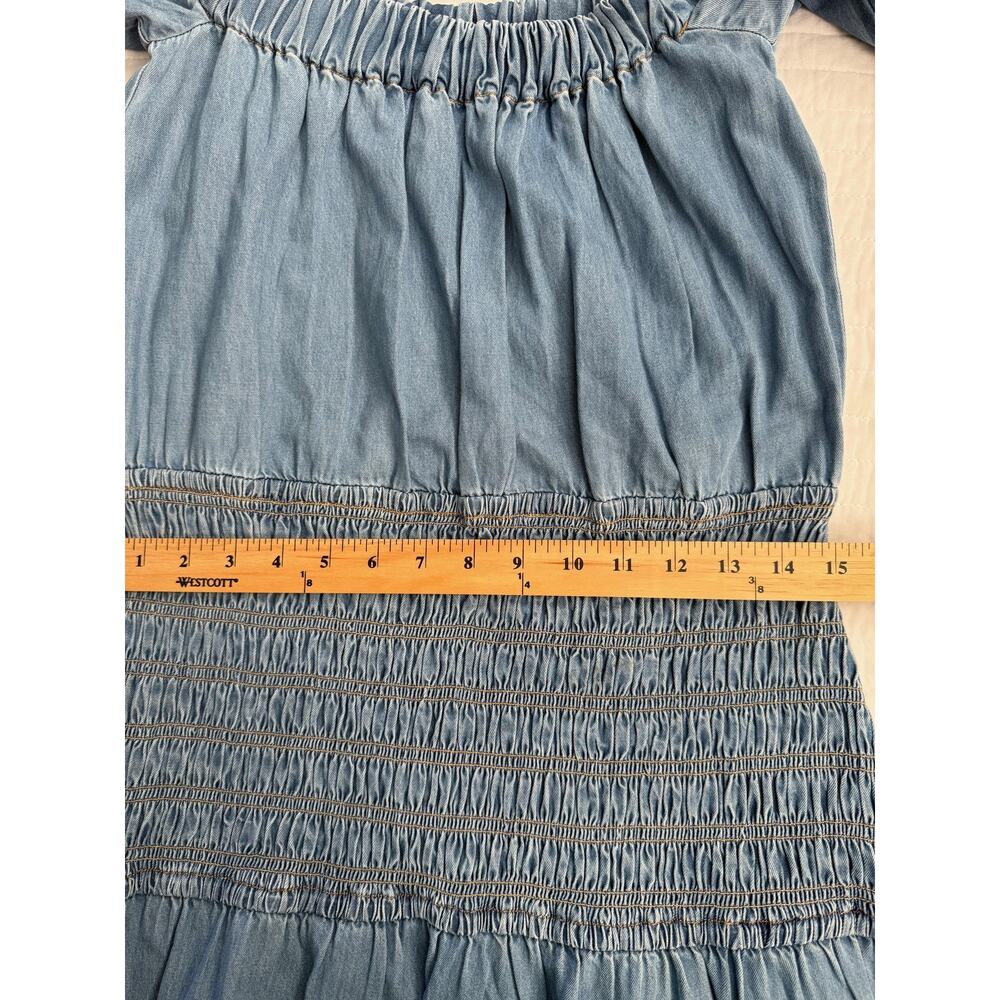 Misa Los Angeles Dress Womens Medium Blue Denim Smocked Puff Sleeve Midi NWT - Picture 10 of 11